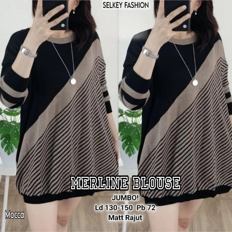 BLOUSE RAJUT JUMBO/MERLINE/ATASAN BLOUSE WANITA RAJUT JUMBO LD 150 CM FIT XXXXL