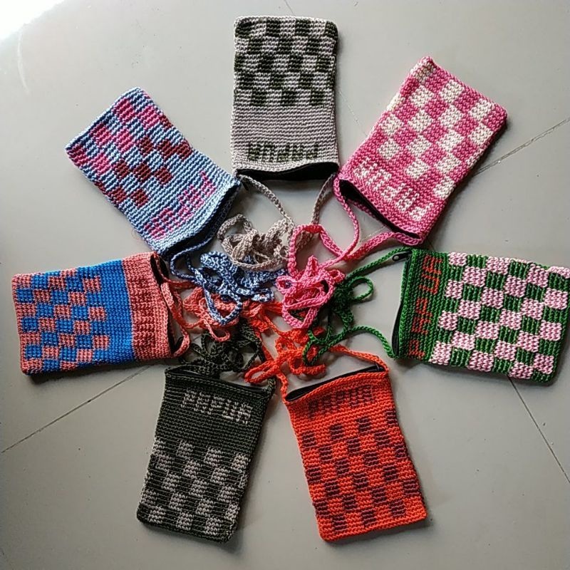 tas noken papua / tas rajut Papua / tas hp papua / tas selempang hp / tas selempang rajut hp / tas u
