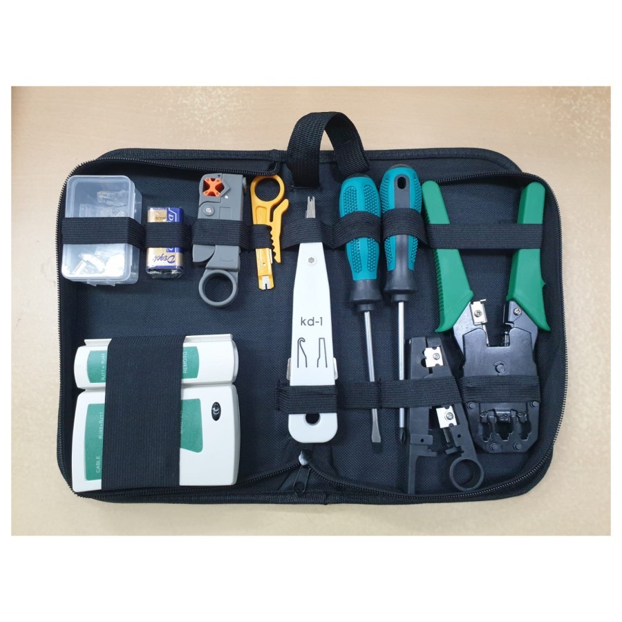 Toolkit network gaintech connector rj45 cable tester crimping screwdriver battery 9v punch down wire