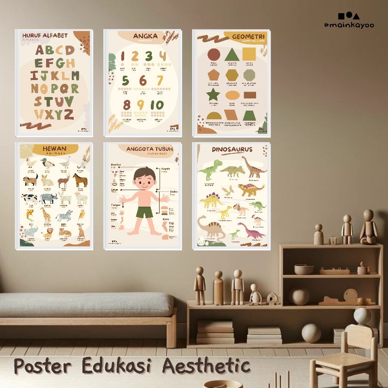 Poster Edukasi Anak Aesthetic Earth Tone A3+ - Pendidikan Anak Belajar Balita Sekolah PAUD TK SD