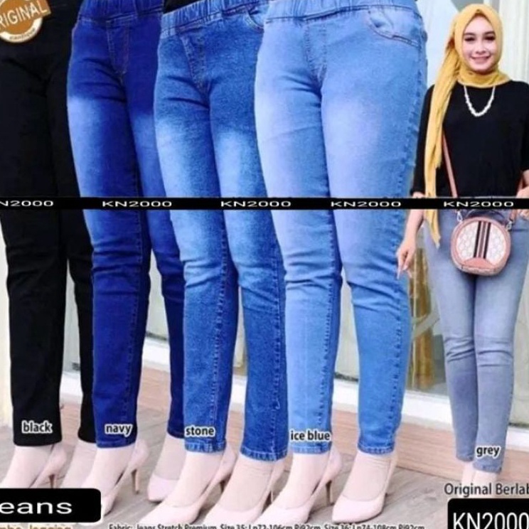 Ready CodeW2i2H CELANA JEANS PINGGANG KARET  JEANS PINGGANG KARET WANITA  JEANS MURAH  CELANA PINGGA