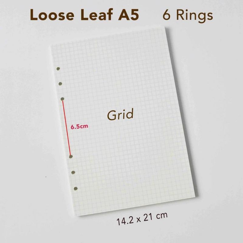 

[45Lembar] Loose Leaf A5 6 Ring/ Isi Refill Binder Kertas Kotak Grid Dot Titik Putih