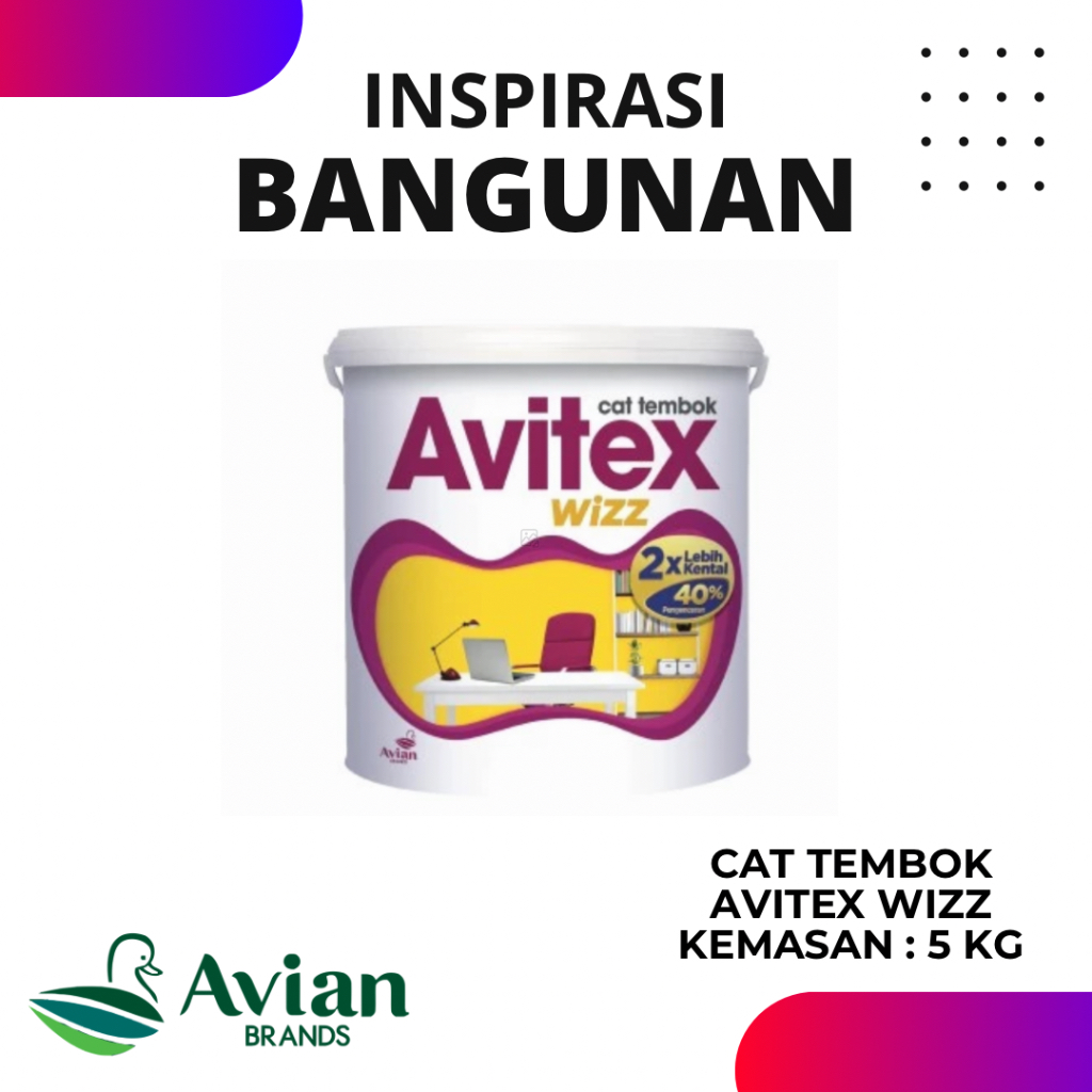 Cat tembok avitex wizz 2x lebih kental 40% / cat tembok interior avitex wizz 5 kg