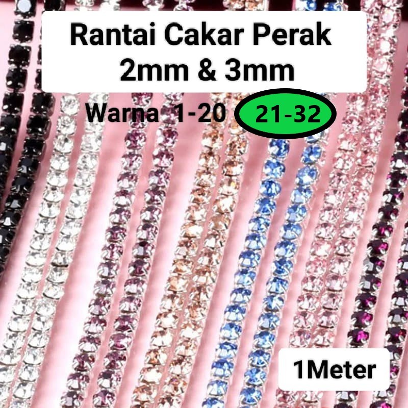 Bahan Diamond String Perak/Rantai Cakar Manik-Manik Mutiara Berlian Imitasi Perak Rapat Uk 2-3mm Har