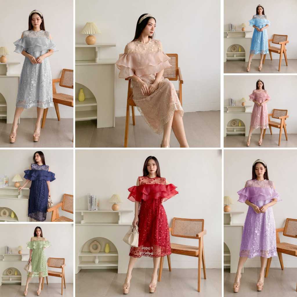 Dres Wanita Brokat Ibuibu Gereja Gaun Wanita Seragam Bridesmaid Dres Korean Style Selutut Kekinian G