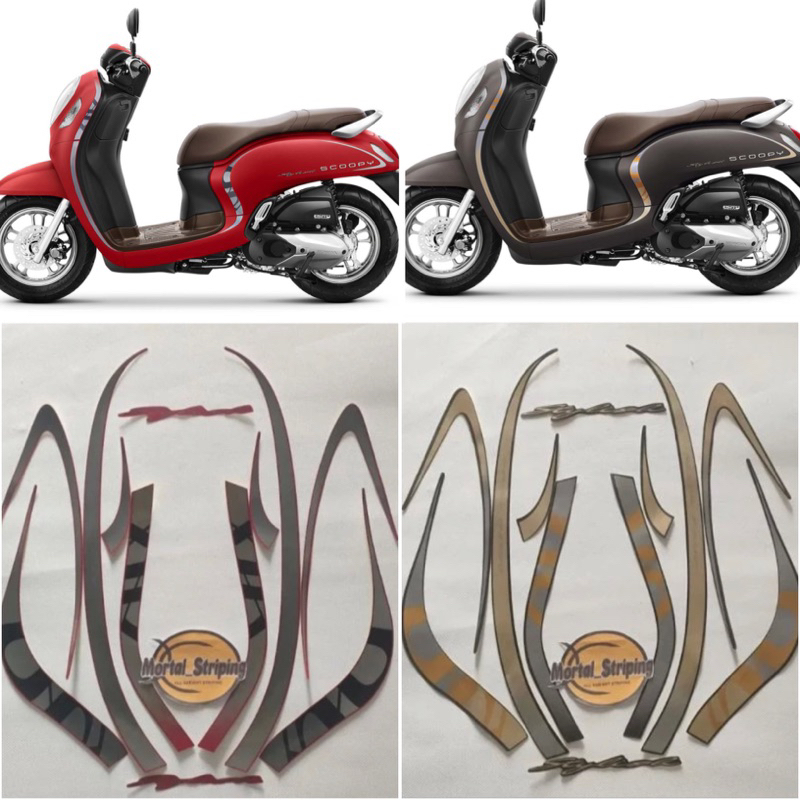 STIKER STRIPING LIS BODY SCOOPY STYLISH 2020 2021 MATTE BROWN & MERAH