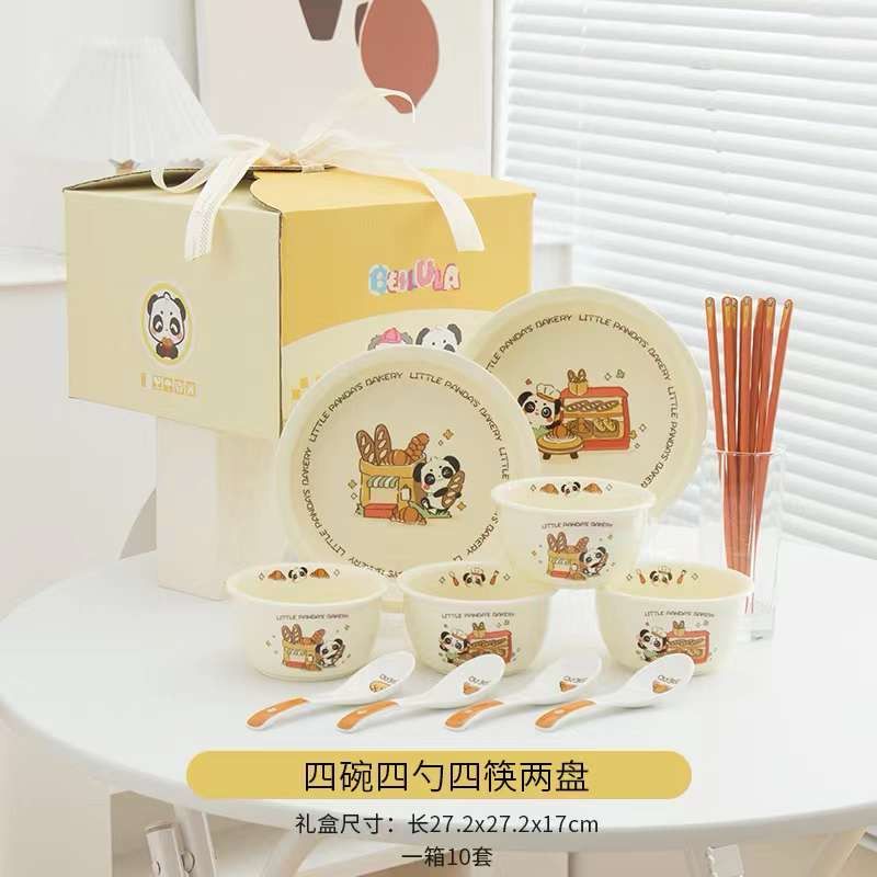 

bowl set hampers souvenir hadiah 4 mangkuk 2 piring 4 sendok plus sumpit set gift box