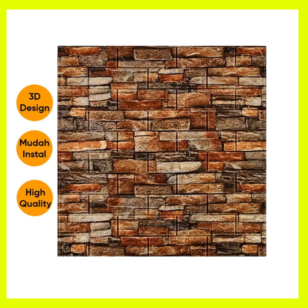 Wallpaper Dinding  3D Timbul Foam Motif Corak Batu Alam // Sticker Dinding 3D Foam Batu