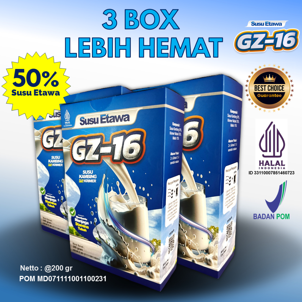 

(3 Box Lebih Hemat) Susu Kambing 50% Etawa GZ-16 Menambah Nafsu Makan dan Kecerdasan