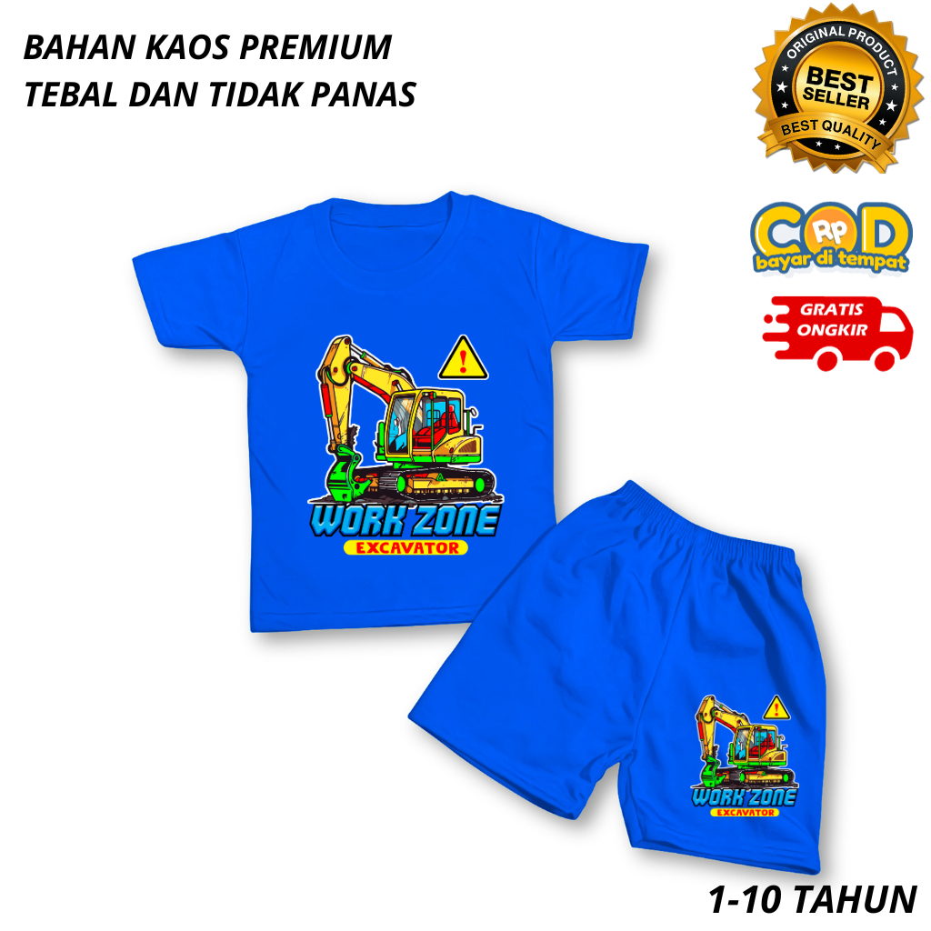 BAJU SETELAN ANAK LAKI LAKI EXCAVATOR BEKO MURAH BAHAN PREMIUM SETELAN KAOS ANAK LAKI LAKI USIA 1-10