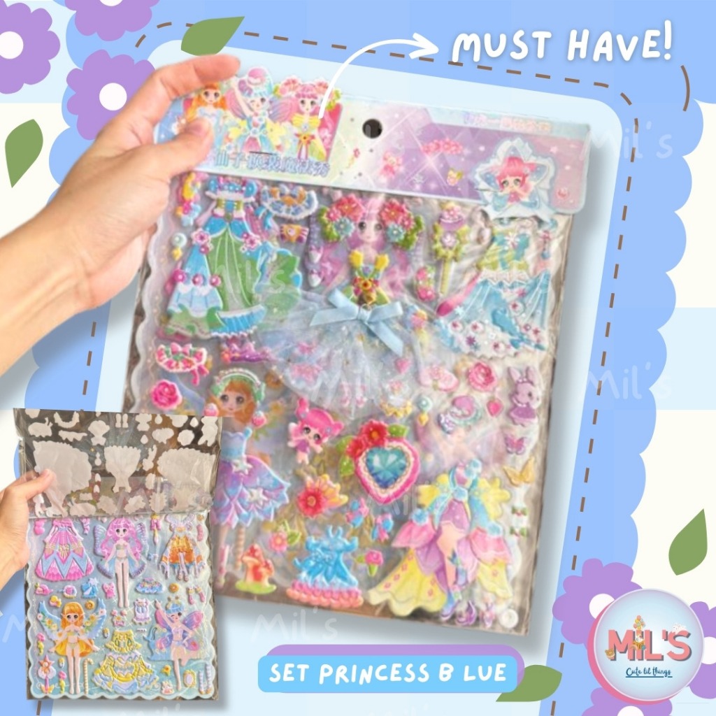 

[ CUTE MIL'S ] STICKER PRINCESS ANAK LUCU 3D BLUE STIKER BAJU BOLAK BALIK FOR KIDS STICKER NOTEBOOK