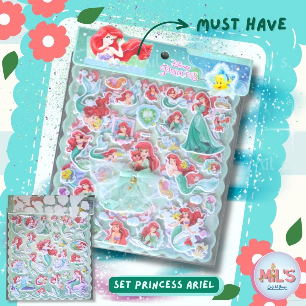 

[ CUTE MIL'S ] STICKER 3D ARIEL MERMAID DISNEY PRINCESS STICKER ANAK PRINCESS LUCU GREEN STIKER BAJU BOLAK BALIK FOR KIDS STICKER NOTEBOOK