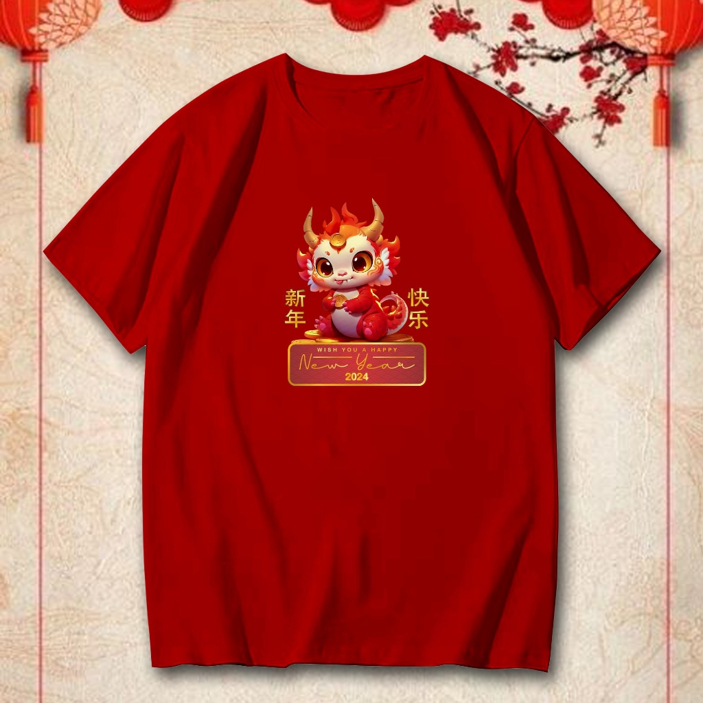 Kaos Imlek 2024 Terbaru Couple Keluarga Baju Sincia Naga Pria Wanita Ukuran Jumbo Premium Lengan Pen