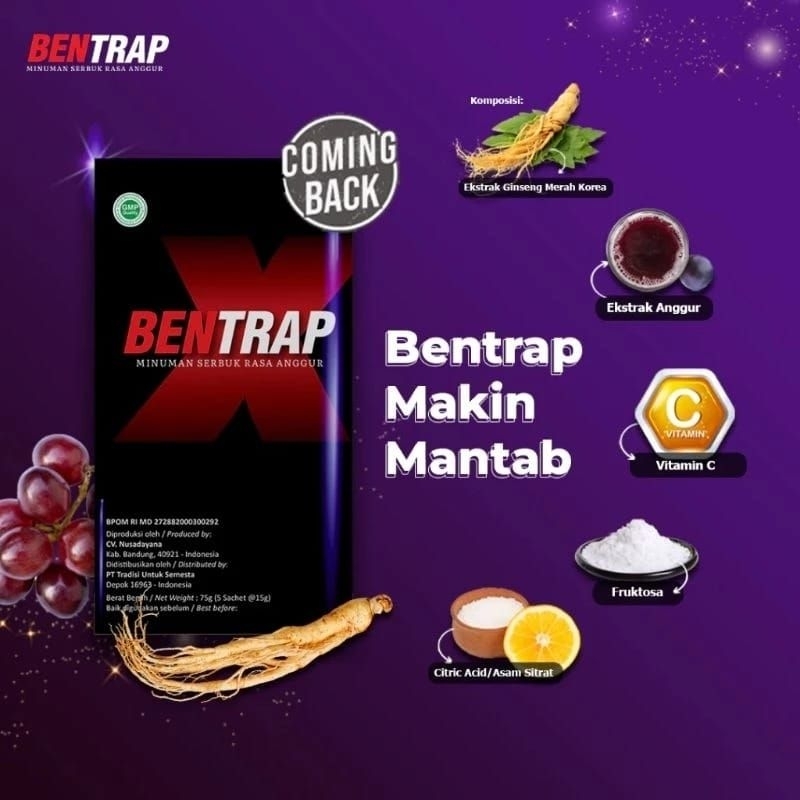BENTRAP Asli Minuman Botanikal Serbuk Rasa Apel Herbal Penambah Stamina - Bentrap Original Meningkat