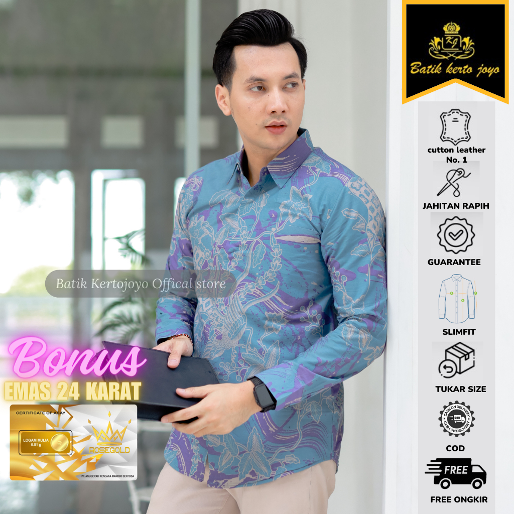 Baju Batik pria modern slimfit Batik Pria Lengan Panjang slimfit Kemeja batik pria Slimfit premium b