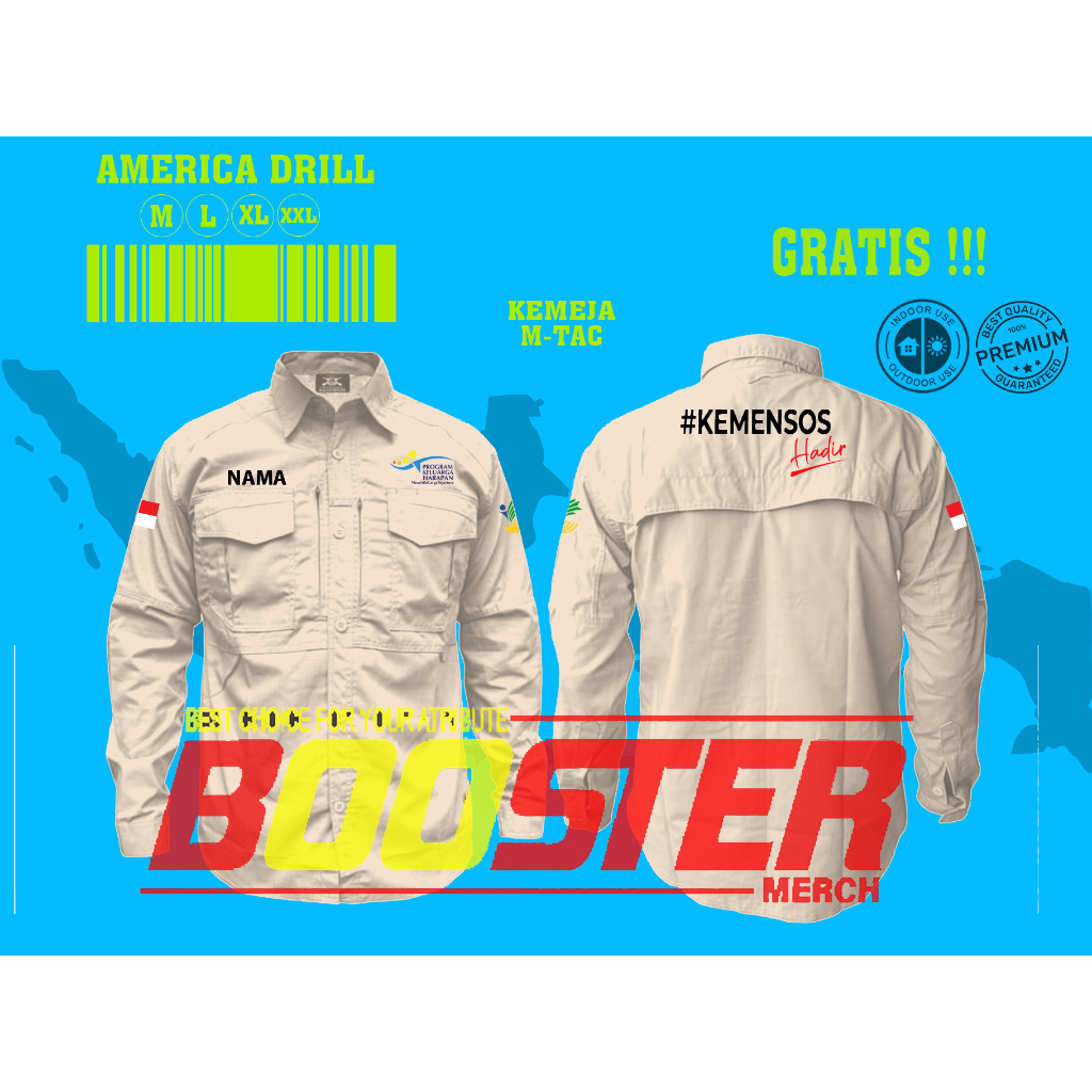 Kemeja M-tac Kemeja Lapangan Kemeja Lengan Panjang Kemensos tim PKH kemensos hadir