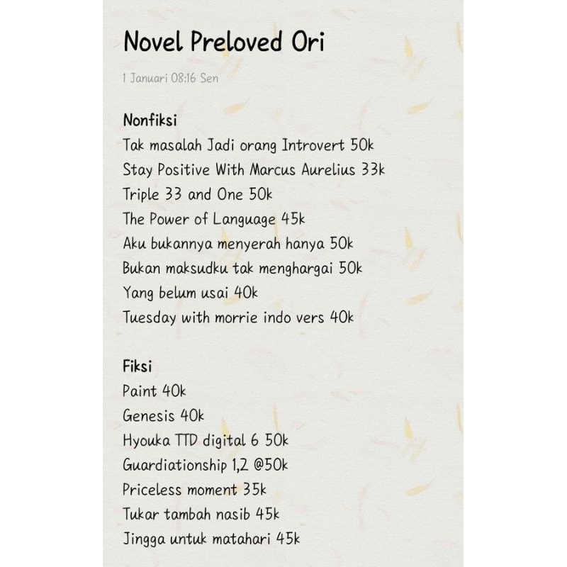 Novel Preloved Yang Belum Usai