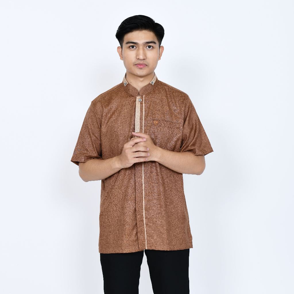 Adhipa Utsman Koko Pria warna coklat moka lengan pendek