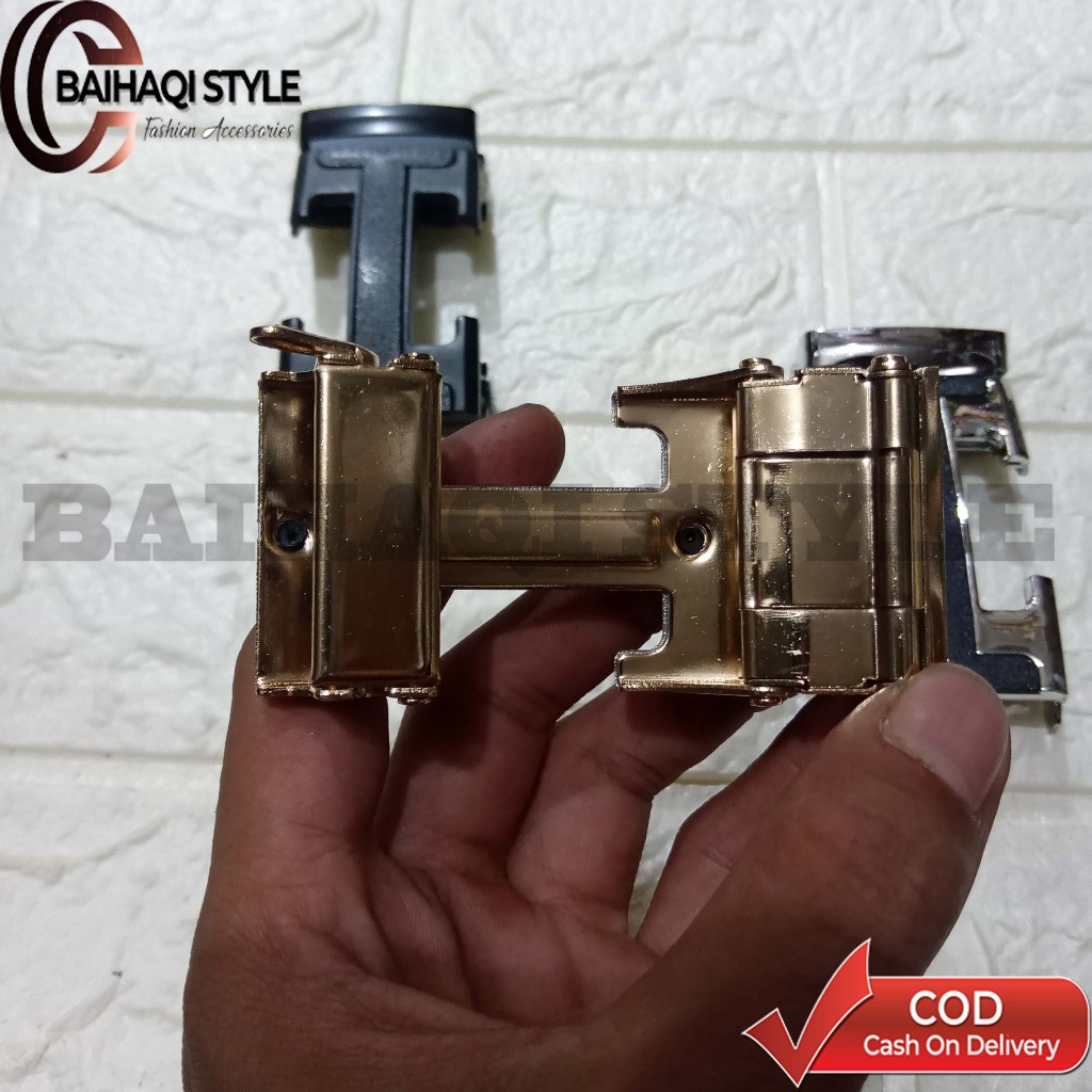 Kepala Ikat Pinggang Gesper Pria Belt Logo H Sabuk Buckle Rel Automatis-3.5Cm