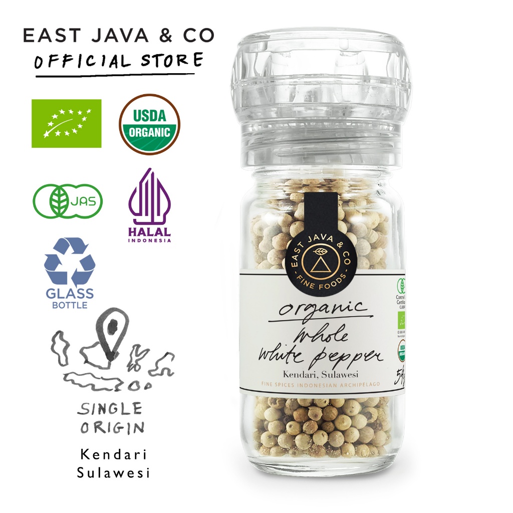 

East Java & Co Organic Whole White Pepper Mill - 54g (Lada Putih Utuh Organik)