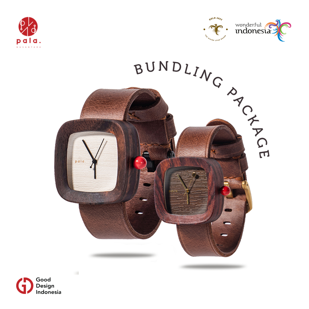 PALA Nusantara Bundling Cokelat Jam Tangan Kayu Kulit Couple