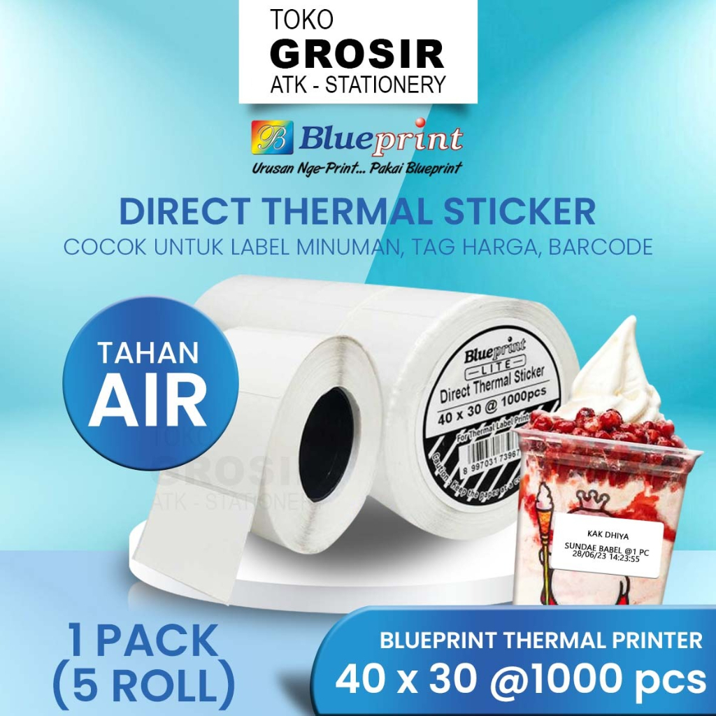 

40x30 (1 PACK) Direct Thermal Sticker Label BLUEPRINT LITE 40x30 - untuk MIXUE -