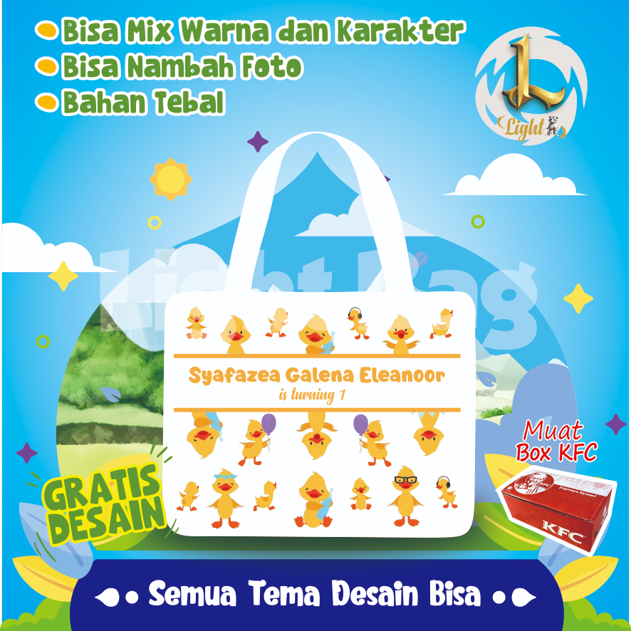 

TAS SOUVENIR ULTAH BEBEK CUSTOM / TAS SOUVENIR PREMIUM / GRATIS DESAIN / BONUS FOTO ANAK / GOODIE BAG CUTE BEBEK CUSTOM / TAS ULANG TAHUN BEBEK CUSTOM / TAS ULTAH CUSTOM / TAS SOUVENIR 2 HARI JADI / TAS ULTAH / TAS ULANG TAHUN / BISA TAMBAH FOTO ANAK