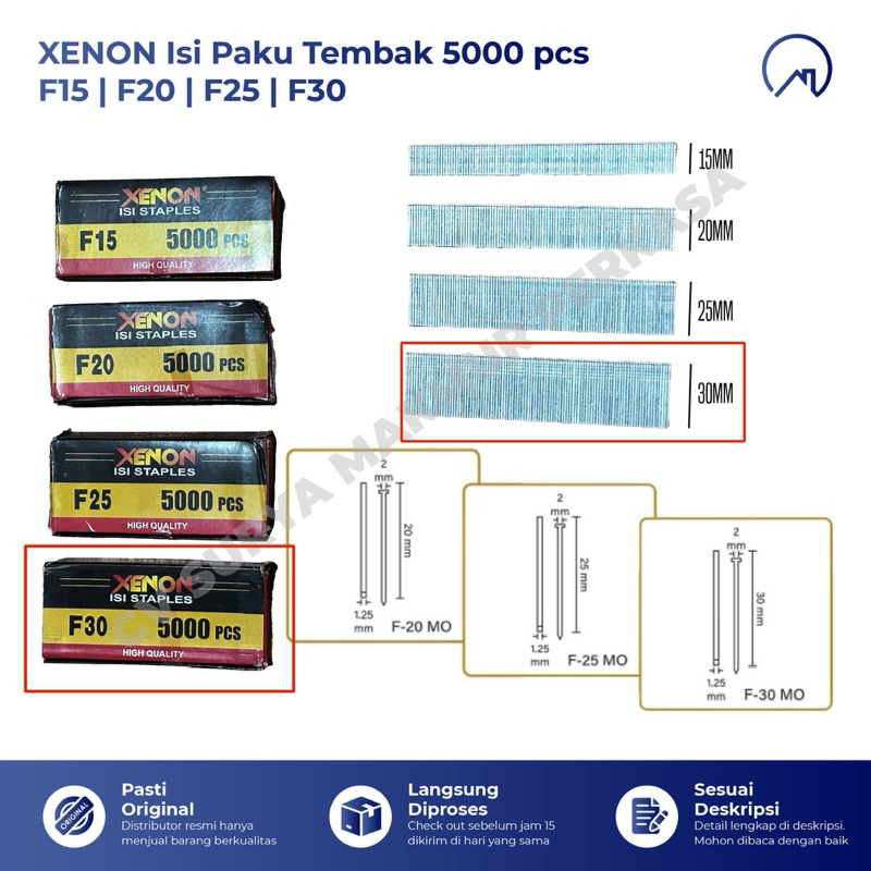 XENON isi Paku Tembak F15 F20 F25 F30 5000 PCS / Isi Paku Tembak 30mm