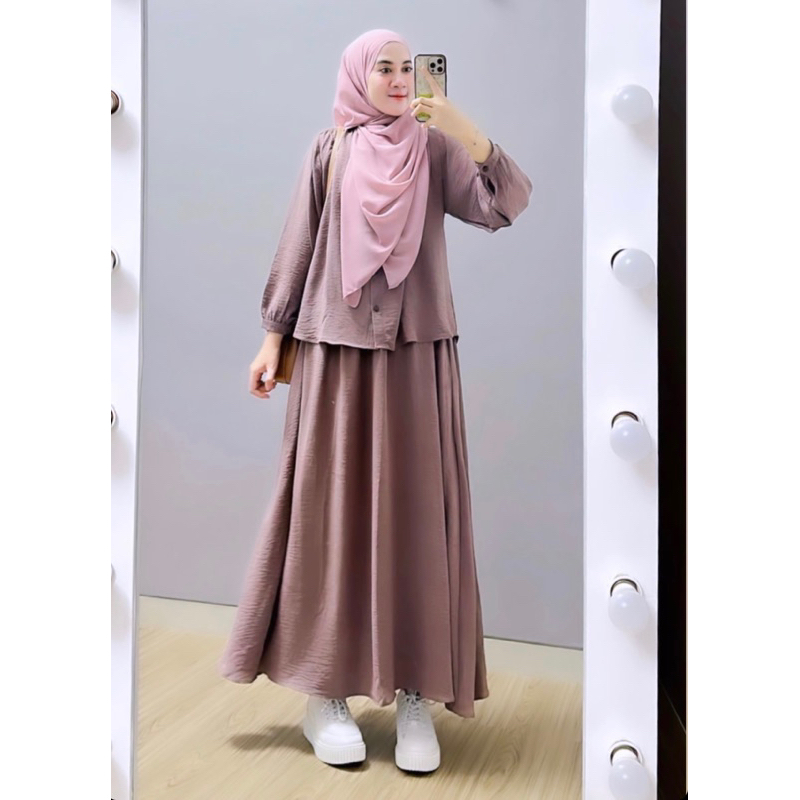 Naura Set/HANARA SET Stelan Rok bahan airflow crinkle/ One Set Rok