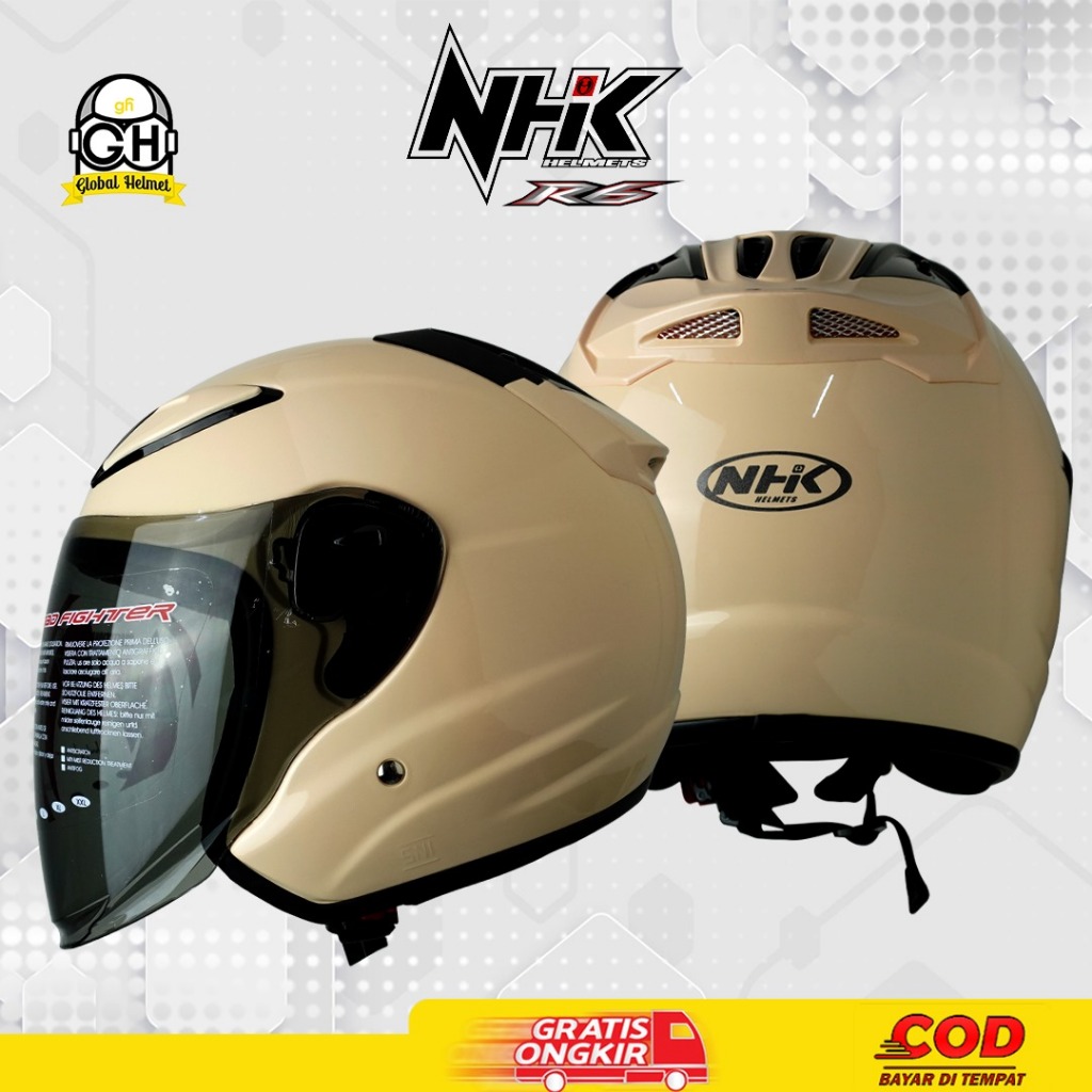 HELM NHK R6 SOLID CREAM HALF FACE POLOS R-6 R 6 Helm