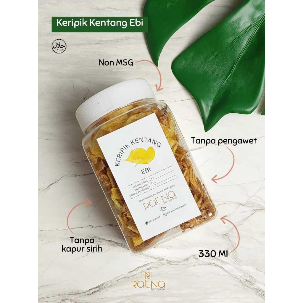 

Keripik Kentang Ebi Bawang Goreng Original Non MSG HALAL Kemasan Toples 330ml | Kripik Snack