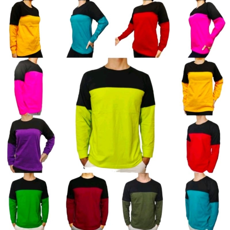 Kaos Polos Kombinasi Longskate Pria Wanita Lengan Sambung Panjang rib size M L XL XXL