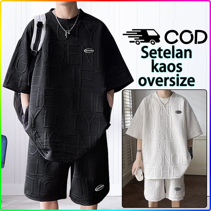 baju setelan kaos pria Korea Selatan 2026 new Mode baju kaos oversize pria distro hitam T shirt abu 