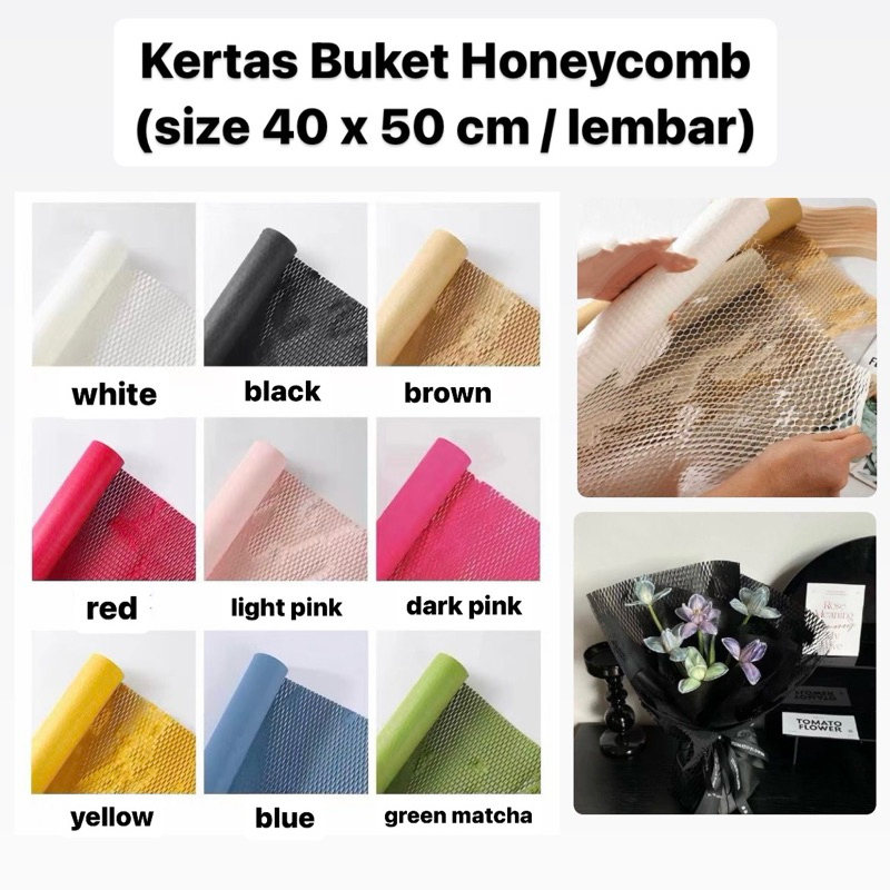 

Flower Wrapping Honeycomb (50x40cm) / Kertas Cellophane Buket Jaring Korean Mesh Net untuk Pembungkus Hand Bucket Snack Uang