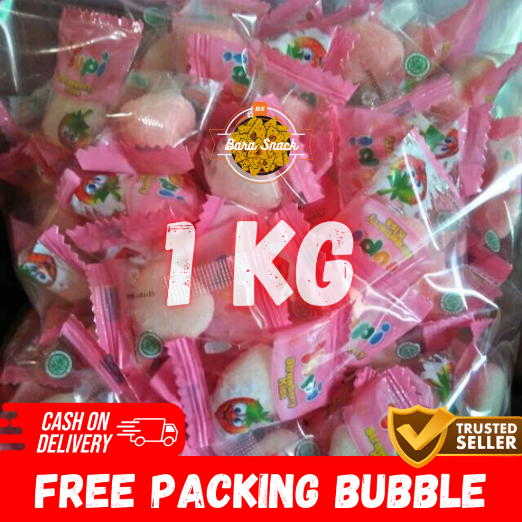 

[ 1KG ] Permen Yupi Strawberry Kiss Premium / Camilan Snack Kiloan Murah -B