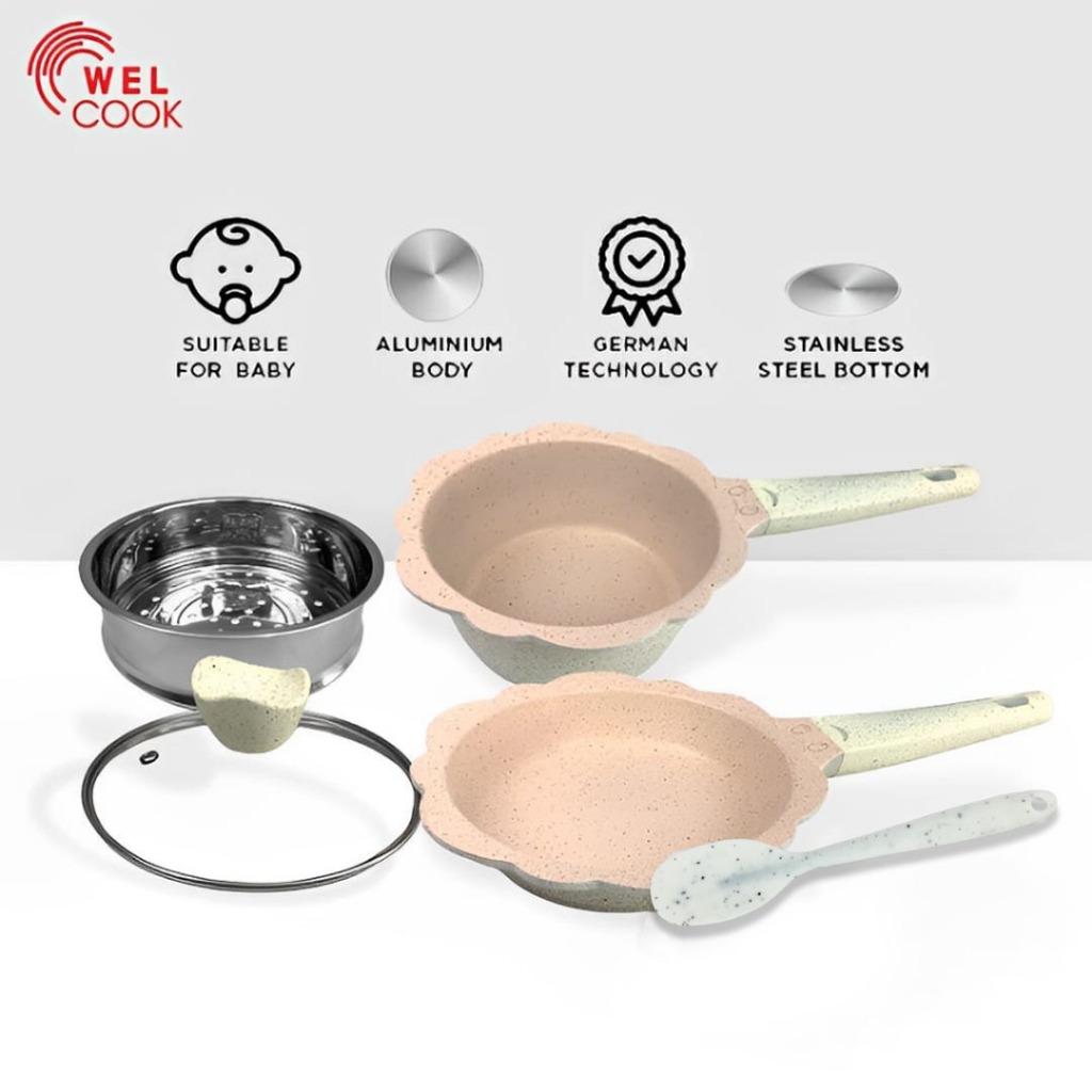 	 WELCOOK Panci Set MPASI Bayi 5 Pcs Free Sutil Bayi	