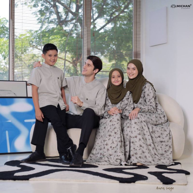 SARIMBIT FAMILY AURA SAGE MICHAN GAMIS KOKO DEWASA ANAK MOTIF MEWAH MAXMARA LUX PREMIUM