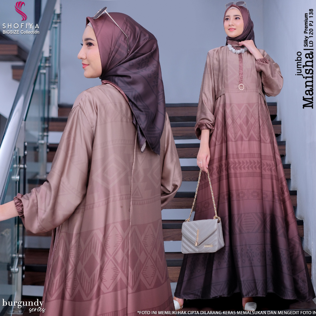 [LD 120] MANISHA SET DRESS JUMBO HIJAB GAMIS MEWAH PESTA BAHAN SILKY PREMIUM ORI BY SHOFIYA BIG SIZE