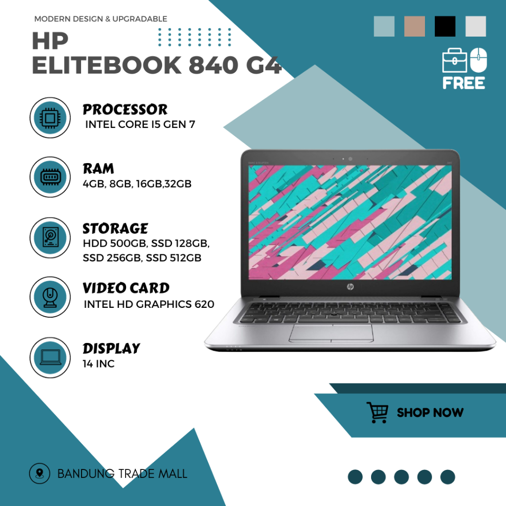 Laptop HP ELITEBOOK 840 G4 CORE I5 GEN 7 RAM 16GB SSD 512GB BERGARANSI