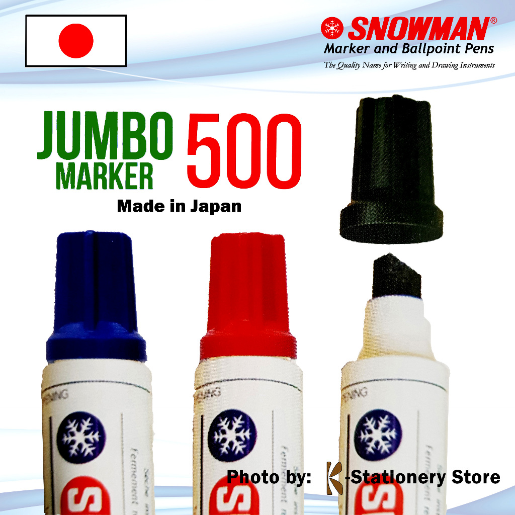 

Spidol Permanent Snowman Original Jumbo Marker 500 ( Hitam / Biru / Merah ) – Made in Japan