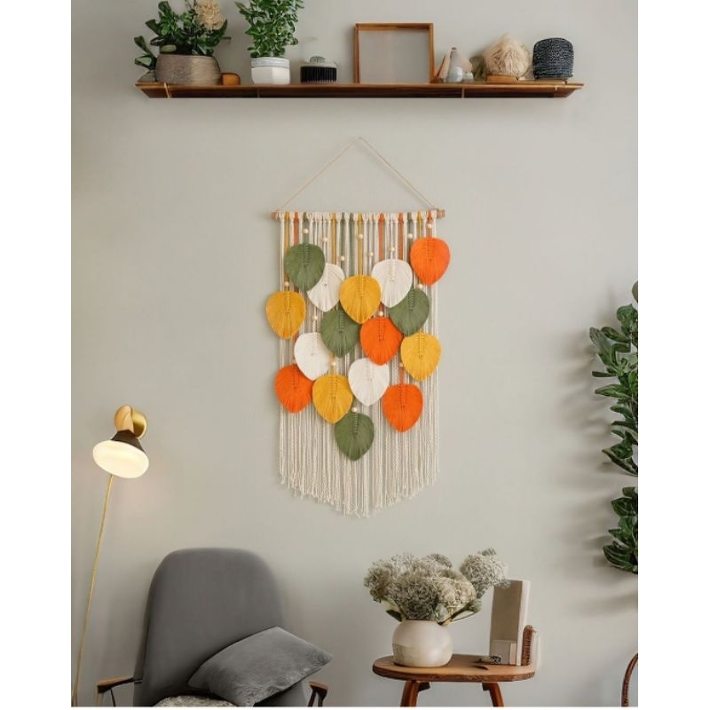 Hiasan dinding macrame daun warna warni lewat macrame-hiasan dinding daun