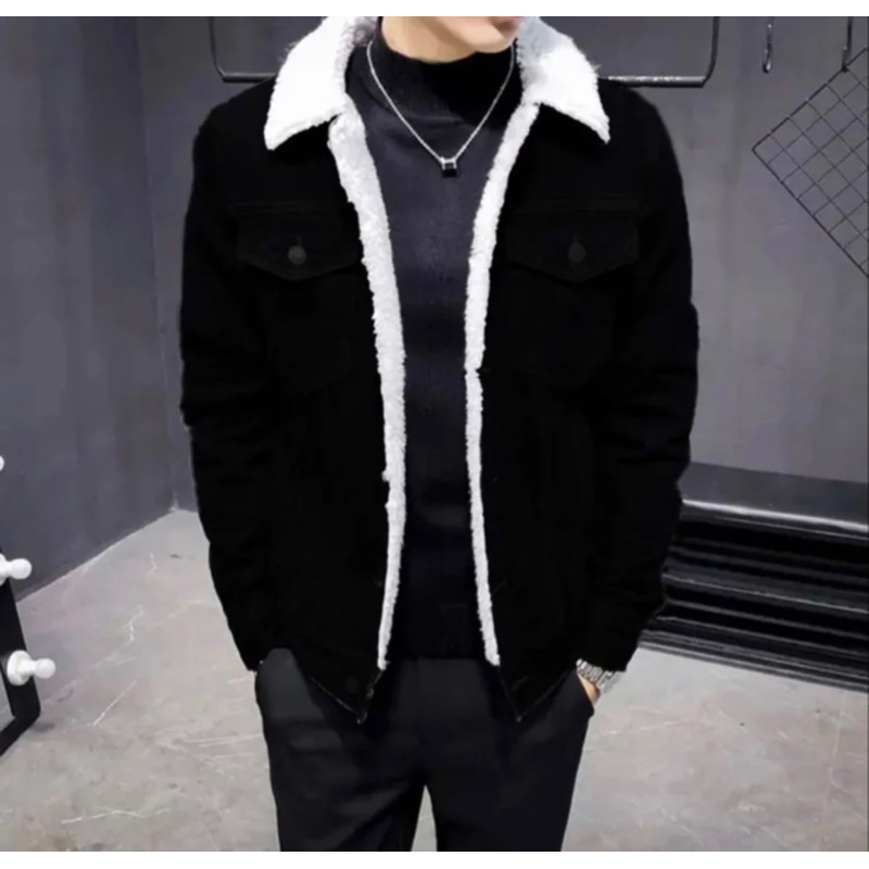 JACKET JEANS SHERPA JACKET DENIM BULU PRIA DAN WANITA TERLARIS BIKER DILAN SHERPA