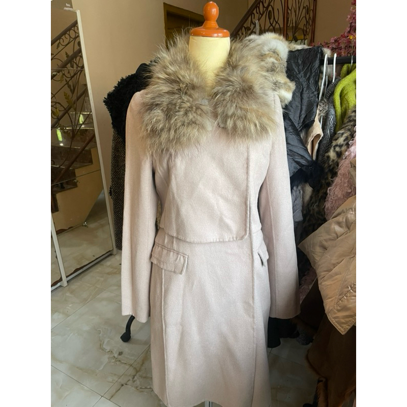 Coat long wol alpaca bulu rubah asli