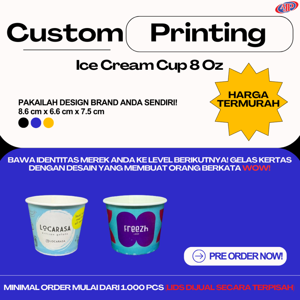 Custom Printing Ice Cream Cup 8 Oz