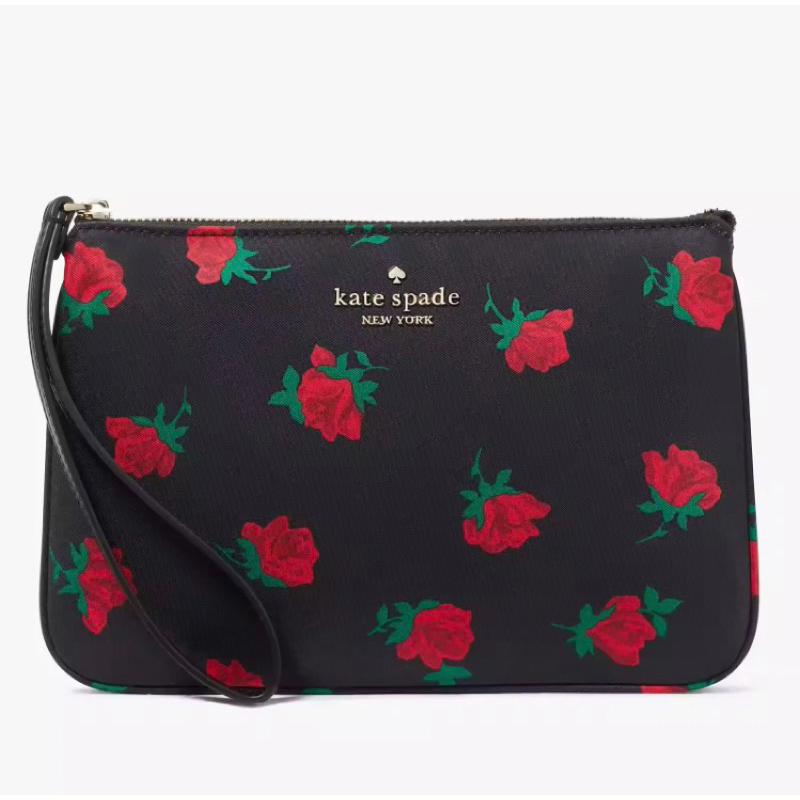 Kate Spade Chelsea Rose Toss Printed Medium Wristlet Pouch AUTHENTIC