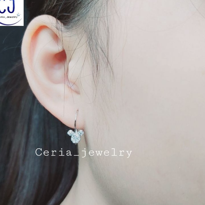 Ready Stok ANTING PERAK ASLI SILVER Wanita DewasaAnak 925 LAPIS EMAS MODEL KAIT MICKEY MOUSE PERMATA