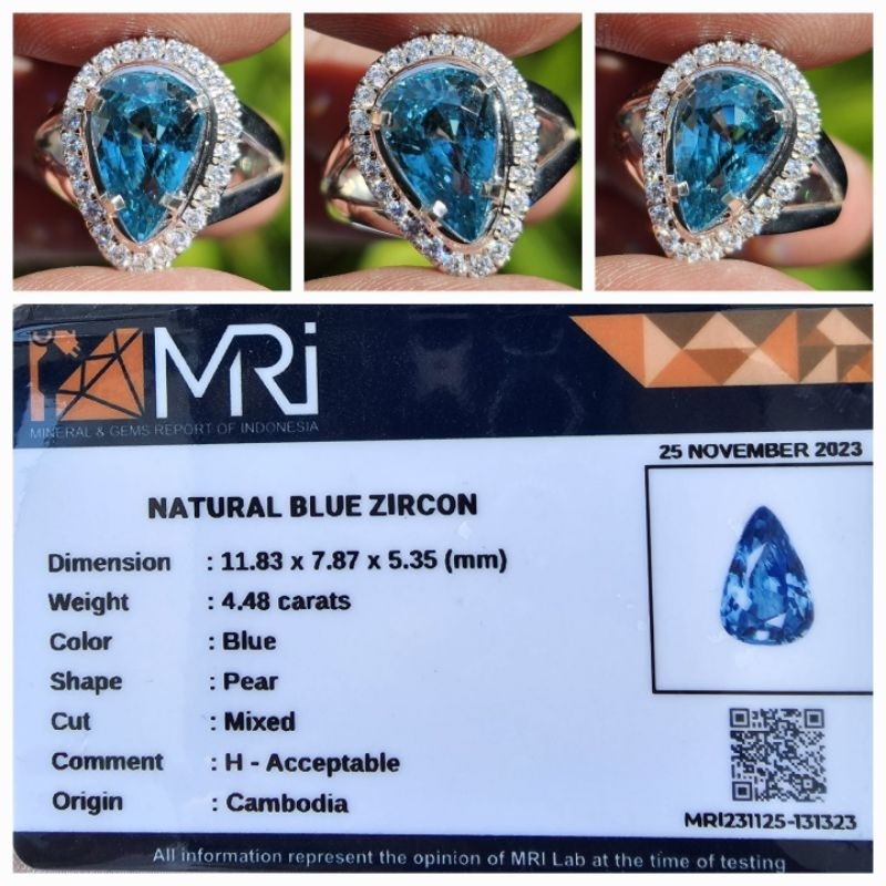 Natural Blue Zircon HQ Lady Ring Memo 4.48 crt