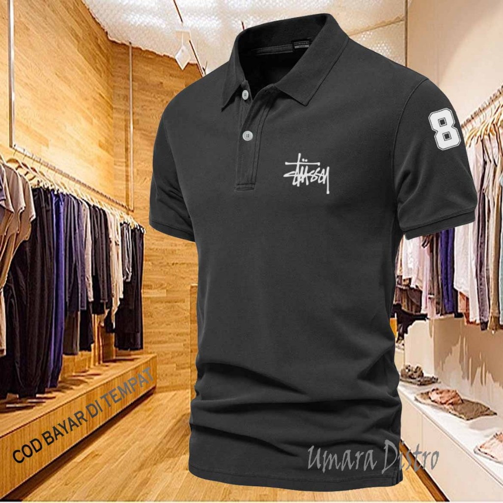 NEW COD T-shrit POLO kerah Stussy 8 Quality Putih Kaos Polo Kerah Giordano Dewasa Shirt / Kaos Wangk