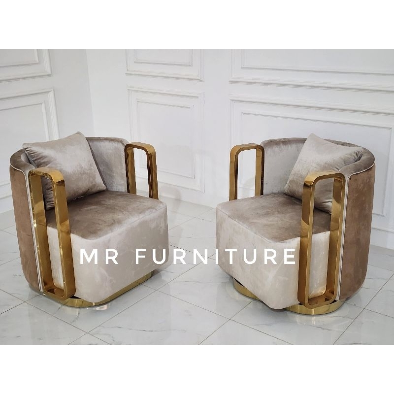Kursi sofa single putar stainless gold