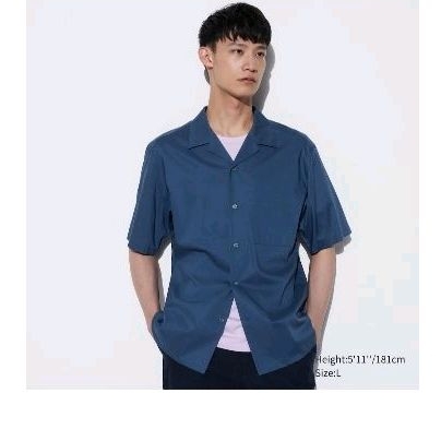 uniqlo kemeja katun modal kerah terbuka lengan pendek sale